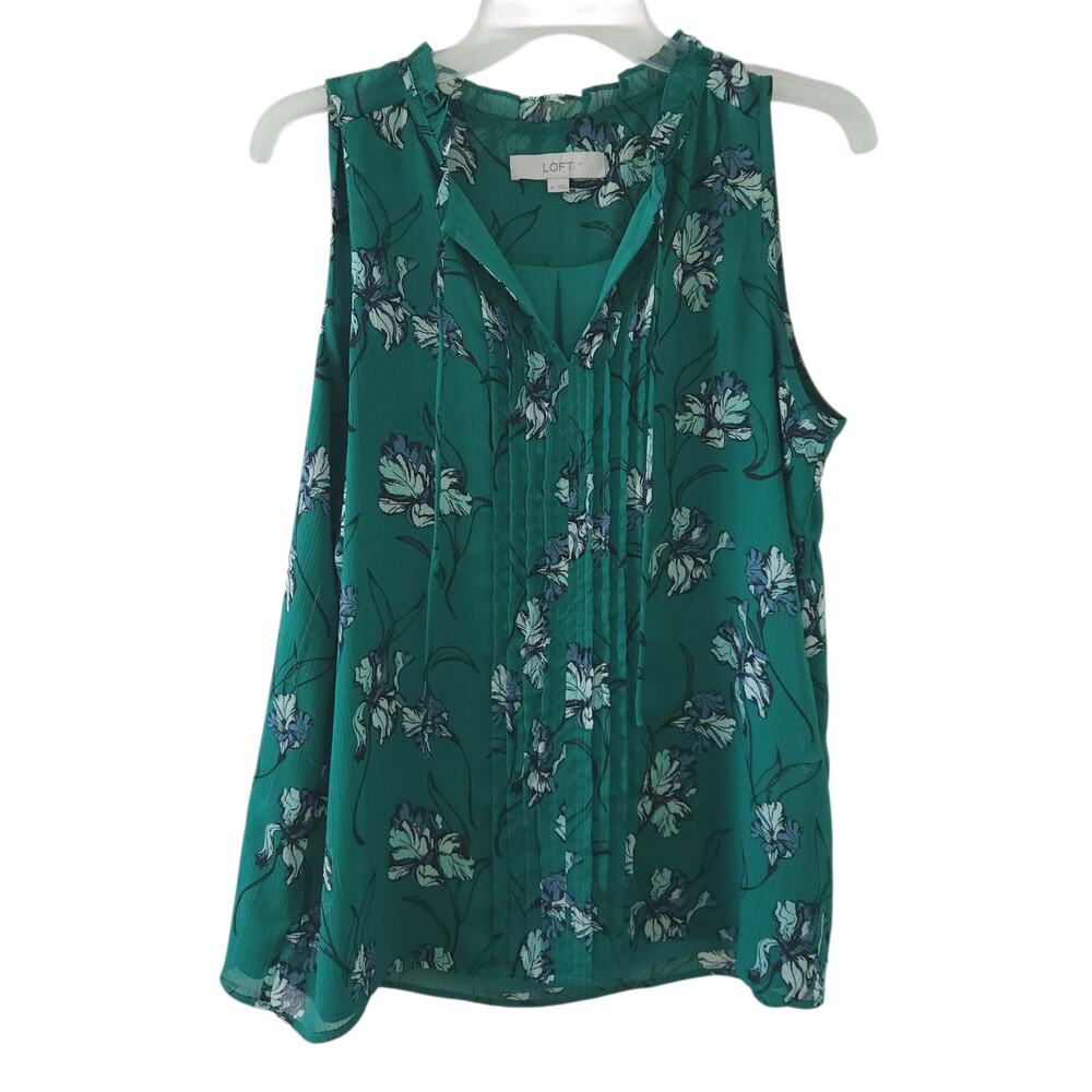 Ann Taylor Loft Floral Sleeveless Shirt Medium Green Career Casual
